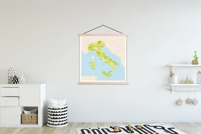 Produktbild von MuchoWow® Textilposter Grüne Karte von Italien 120x120 cm mit holzfarbenen Rahmen - Textil-Poster