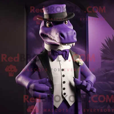 Imagen del producto de Personaje REDBROKOLY mascota de un Allosaurus morado vestido con esmoquin y corbata