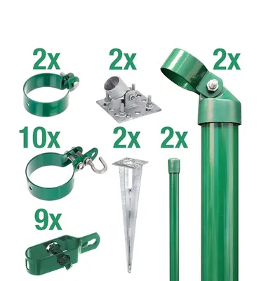 Image de Alberts 600891 Kit de raccordement d'un portail en treillis ondulé à une clôture en grillage, kit,2s, phosphaté zinc vert, avec douille à enfoncer dans le sol, Ø du montant du portail : 76 mm, hauteur de la clôture : 2000 mm