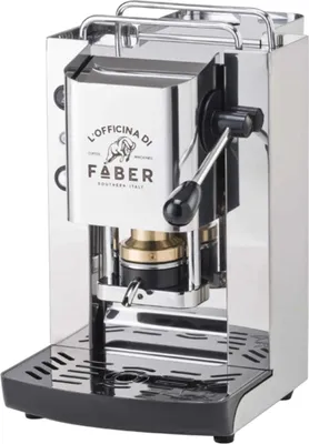 A close-up studio shot of a Faber Italia espresso machine.