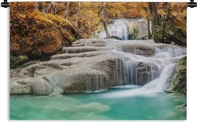 Produktbild von MuchoWow® Wandteppich Wandbehang Wald - Wasserfall - Herbst 120x80 cm Tapisserie Dekoration Wandtuch - Wanddekorationen - Wandtücher