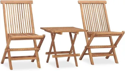 Produktbild von 3-TLG. Garten Essgruppe Holz, Klappbar Gartentisch mit Stühlen Set, Balkonmöbel Terrassenmöbel Gartenmöbel Massivholz Teak