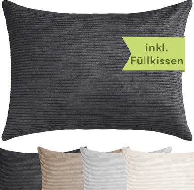 Produktbild von Selfitex XXL Breitcord Sofakissen inkl. Füllkissen, edler Cord Stoff, weich und dekorativ, Cord Optik, moderne Farben, Größe: 60x80, Farbe: Anthrazit