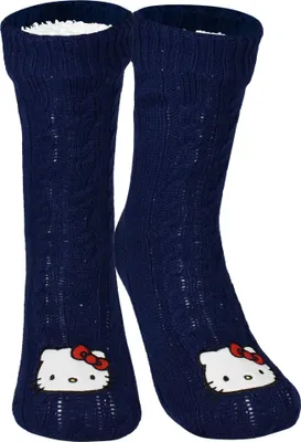 Produktbild von Hello Kitty Hüttensocken - Strick Haussocken mit Sherpa Futter für Damen Kuschelsocken Flauschige Wintersocken warme Frauen Socken OneSize Blau 38-43