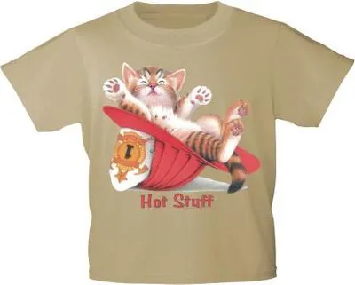 Produktbild von Kinder T-Shirt mit Print Cat Katzeim Feuerwehrhelm KA081/1 Gr. 122-164 Color - beige Größe - 134/146