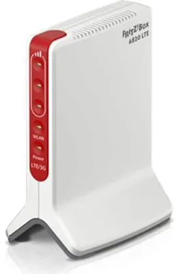 Produktbild von Box 6820 LTE (v3) INT, Wi-Fi 4 (802.11n), Einzelband (2,4GHz), Ethernet/LAN, 3G, Rot, Weiß, Tabletop-Router