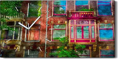 Produktbild von Wanduhr Bürouhr Leinwand Bild Geräuschlos 60x30 Architektur Haus Fenster - weiße Hände