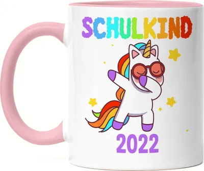 Produktbild von Schulkind 2022 Tasse Rosa Einschulungsgeschenk Einhorn Unicorn Fans Buntes Motiv Regenbogen