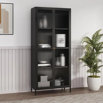 Produktbild von Vitrinenschrank ’Säkylä’ mit 2 Türen Stahl 180 x 80 x 35 cm Schwarz
