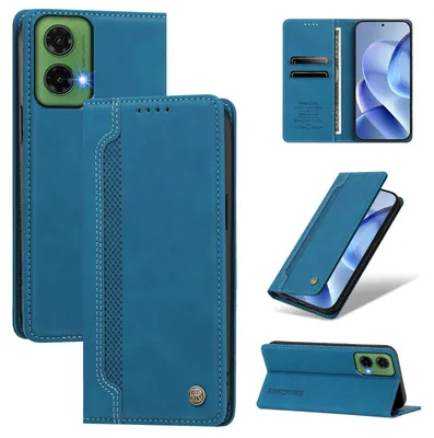 Produktbild von Handyhülle für Motorola Moto G35, Leder Wallet Klapphülle mit Standfunktion, Stoßfeste Schutzhülle Blau