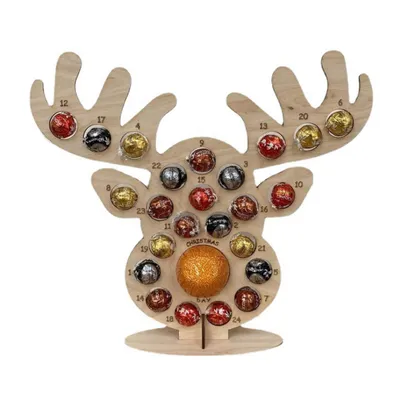 Image de Calendrier de l'Avent en bois, support en forme de tête de cerf et de sapin de Noël, présentoir à chocolats et bonbons avec 24 alvéoles pour la décoration de fête