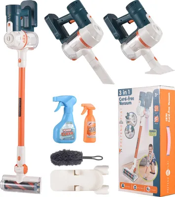 Obrázek produktu pro Hračka vysavač pro batolata, úklidová sada pro děti, hračka do domácnosti, hračka vysavač, úklidová sada hraček pro děti, chlapce a dívky, s měkkým kartáčem, 2 nástavce