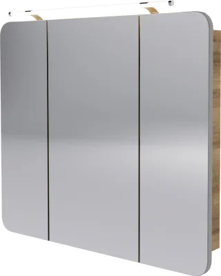 Produktbild von FACKELMANN LED Spiegelschrank MILANO / Badschrank mit 3D Effekt / Soft-Close / Maße (B x H x T): ca. 90 x 78 x 15,5 cm / Schrank mit Spiegel & LED- fürs Bad / 3 Türen / Korpus: Braun hell