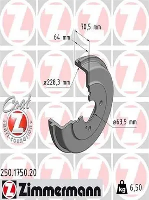 Produktbild von 2x ZIMMERMANN Bremstrommel 250.1750.20 für FORD B-MAX (JK) 6 5kg