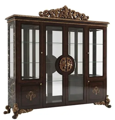 Immagine prodotto di Vetrina classica in legno color noce, con elementi in vetro, decorazioni dorate, ideale per il soggiorno, mobili