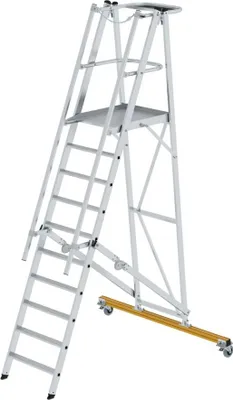 Produktbild von Plattformleiter klappbar und fahrbar | 10 Stufen | inkl. beidseitigem Handlauf | Aluminium | nivello® Leiterschuhe