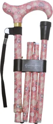 Immagine prodotto di Garcia 1880 Bastone pieghevole – Rosa con motivo floreale – Regolabile da 84 a 94 cm – Peso 320 grammi – Bastone da passeggio per uomo e donna – Alluminio