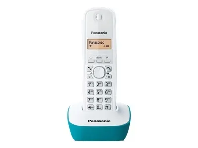 Produktbild von Panasonic KX-TG1611, DECT-Telefon, 50 Eintragungen, Anrufer-Identifikation, Türkis, Weiß