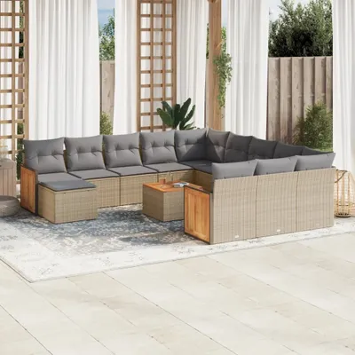 Produktbild von 13-tlg. Garten-Sofagarnitur mit Kissen Beige Poly Rattan 3260673