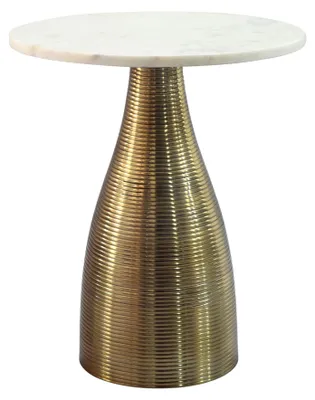 Beistelltisch Marmor Weiß mit goldenem Metallgestell in Gesamtansicht von vorne.