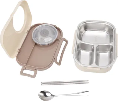 Obrázok produktu pre 1450ml Bento Lunch Box z nehrdzavejúcej ocele Thermal Bento Box Dvojvrstvové kontajnery Bento pre študentov béžová