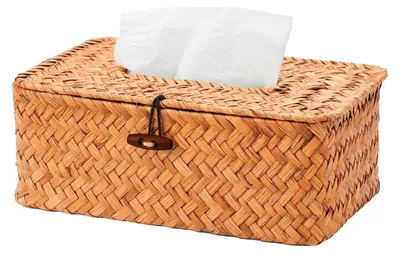 Image de Boîte de mouchoirs rectangulaire, 23x13x9 cm, tissée à la main en algue marine, avec couvercle, couleur marron