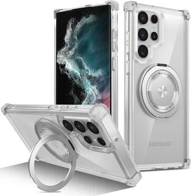 Image de Etui pour Samsung Galaxy S22 Ultra 5G anneau magnétique, support, compatible MagSafe, protection militaire, étui transparent Transparent