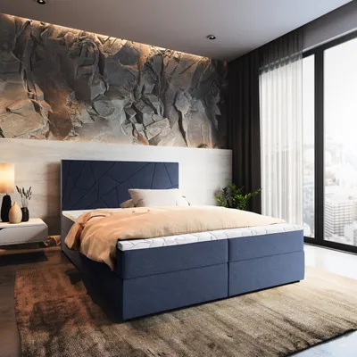 Produktbild von Masseno Boxspringbett MADO 180x200 cm Komplett-Set mit Bonell Matratze und Topper, Polsterbett mit Bettkästen -Blau, INARI 80