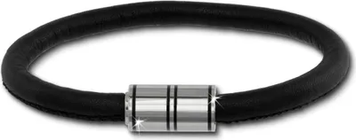Image de SilberDream Bracelet en cuir et acier inoxydable noir unie 20cm LAB1320