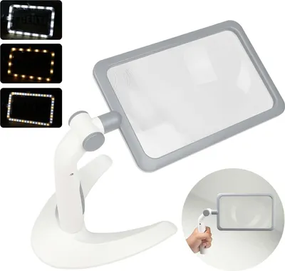 Obrázek produktu pro Lupa se 48 LED lampami a 3 režimy stmívání - stolní a ruční lupa 2 v 1 pro seniory