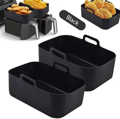 Produktbild von Silikontopf für Heißluftfritteuse, Doppelkorb-Auskleidung, Griff, Backform,2*schwarz