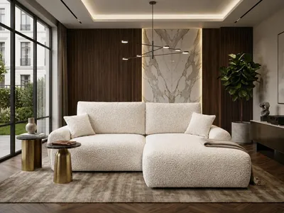 Produktbild von NORDELO Ecksofa mit Schlaffunktion und Bettkasten MALVITO Weiß 260x170x77 cm Universal L/R Eckcouch L-Form Schlafsofa Stoff ARENA Bouclé