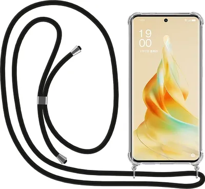 Zdjęcie produktu dla Etui na telefon Smartphonica odpowiednie dla Oppo Reno 9 / 9 Pro z przewodem i zderzakiem - Etui z przewodem telefonicznym - Etui z TPU odporne na wstrząsy ze smyczą - przezroczyste