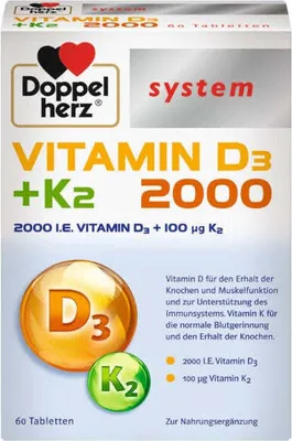Produktbild von Doppelherz system Vitamin D3 + K2 2000 Tabletten, 60 St. Tabletten
