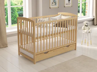 Produktbild von Love For Sleep Babybett Gitterbett mit Schublade 120 x 60 + Schaumstoffmatratze + Sicherheitsgitter aus Holz + Schutzhülle