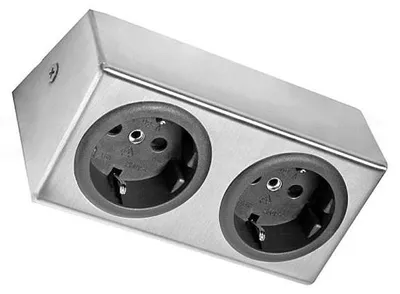 Produktbild von THEBO Steckdosenelement ST 3050 ST/2 in EDELSTAHL mit 2 Steckplätzen / THEBO Licht / Mehrfachsteckdose