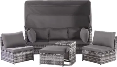 Produktbild von 5-teilige Gartenlounge-Set Sonneninsel Sitzgruppe, Outdoor Gartenmöbel Rattan