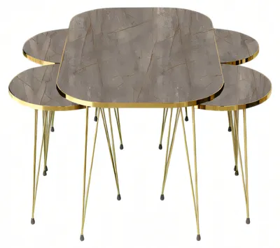 Image de Elégante table basse en bois gris avec tables d'appoint de style moderne