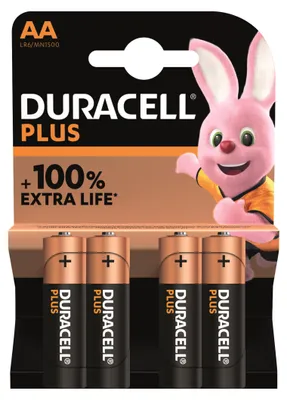 Zdjęcie produktu dla Duracell Plus 100, Jednorazowa bateria, AA, Alkaliczny, 1,5 V, 4 szt., Wielobarwny