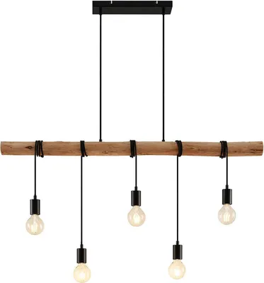 Produktbild von Lindby Hängeleuchte Rom, 5-flg., Holz, Seil, schwarz, 116 cm
