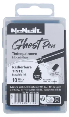Produktbild von McNeill Ghost Pen Tintenpatronen 10er Pack SCHWARZ radierbare Tinte für Ghost Pen Füller Ersatzpatronen