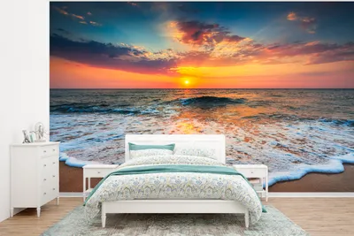 Produktbild von MuchoWow® Fototapete für Wohnzimmer oder Schlafzimmer Wandtapete Vinyl Motivtapete Strand - Meer - Sonnenuntergang - 375x280 cm - Schlafzimmer tapete