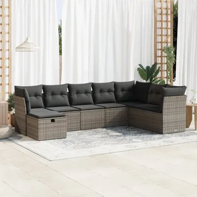 Produktbild von Eleganten-Stil 8-tlg. Garten-Lounge-Set mit Kissen Garten-Sofagarnitur, Outdoor Indoor, Grau Poly Rattan Gartenmöbel-Sets CHY58452264