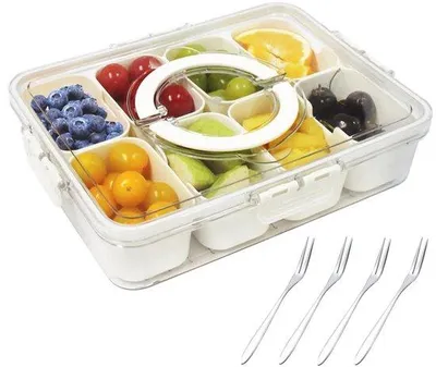Produktbild von Famanu Snackbox mit Deckel - Snackhalter mit 8 Fächern - Für Süßigkeiten und Nüsse - Großes Format