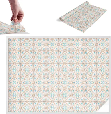 Obrázok produktu pre Ochranná fólia proti pohľadu – 146 x 200 cm – farebné sklo / dizajn vitráže – nepriehľadná a dekoratívna – samolepiaca dekoratívna fólia na sklo – ochrana proti UV žiareniu, jednoduchá montáž – rustikálne dlaždice