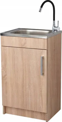 A single kitchen sink unit with a faucet, shown against a white background.