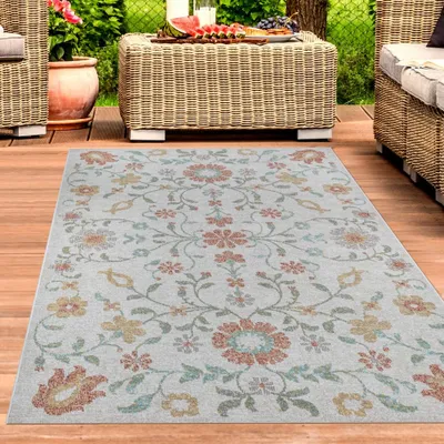 Immagine prodotto di Tappeto di design a motivi floreali per interni ed esterni color crema, colorato Dimensioni - 120 x 170 cm