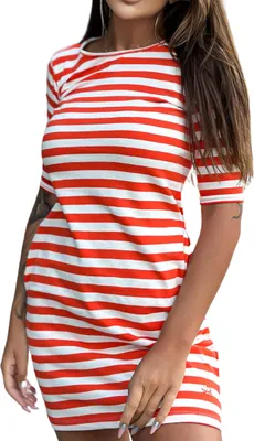 Produktbild von Sommerkleid, Tunikakleid, klassisches Strickminikleid, Streifen, rot, Größe S