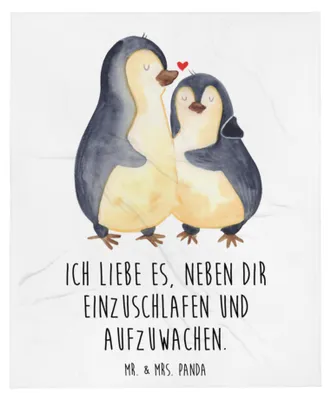 Produktbild von Mr. & Mrs. Panda Decke Pinguine Einschlafen - Weiß - Geschenk, für Frauen, Valentinstag, Plaid, Hochzeitstag, Freund, Jahrestag, Bettdecke, Freundin, Kuscheldecke