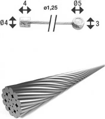 Image de Câble intérieur de dérailleur XLC Ø 1,25/ 2250mm 2 embouts Ø4x4mm, argenté
